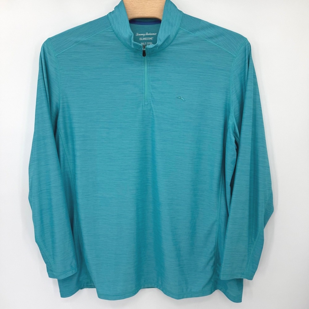 Tommy Bahama Pullover Mens 3XLT Teal IslandZone Quarter-Zip Heathered Active